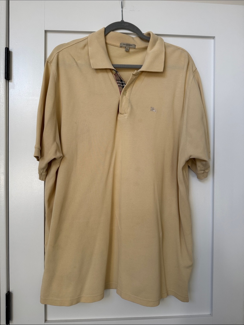 Burberry Men's Light Tan Polo with Signature Check Placket